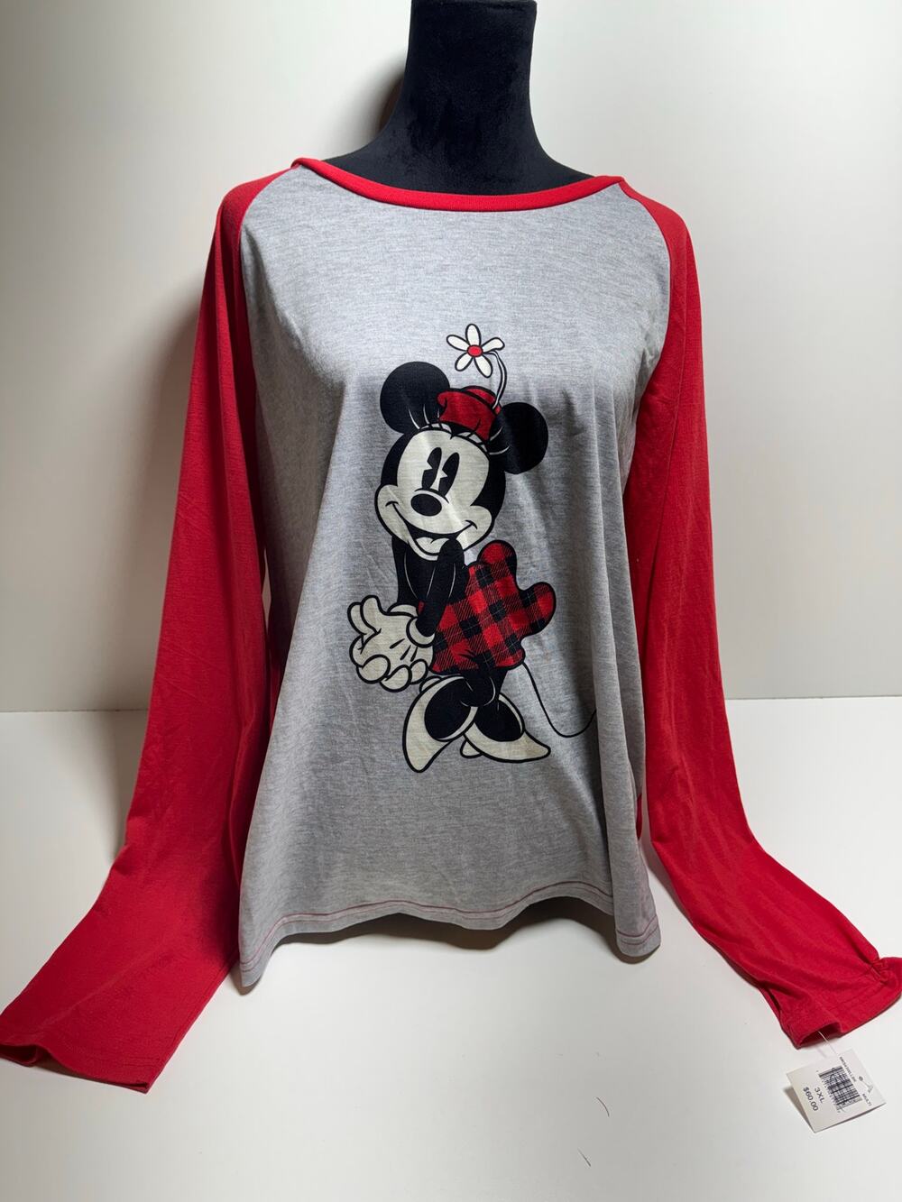Disney Women’s 3XL Long Sleeve T Shirt Gray Red Minnie Mouse New Retails 60.00